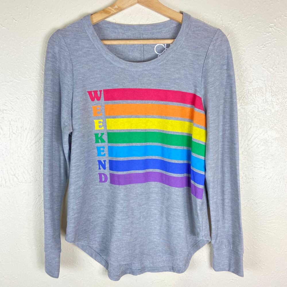 Chaser Rainbow Weekend Sweatshirt Size M Heathered Gray Graphic Print‎ Pullover